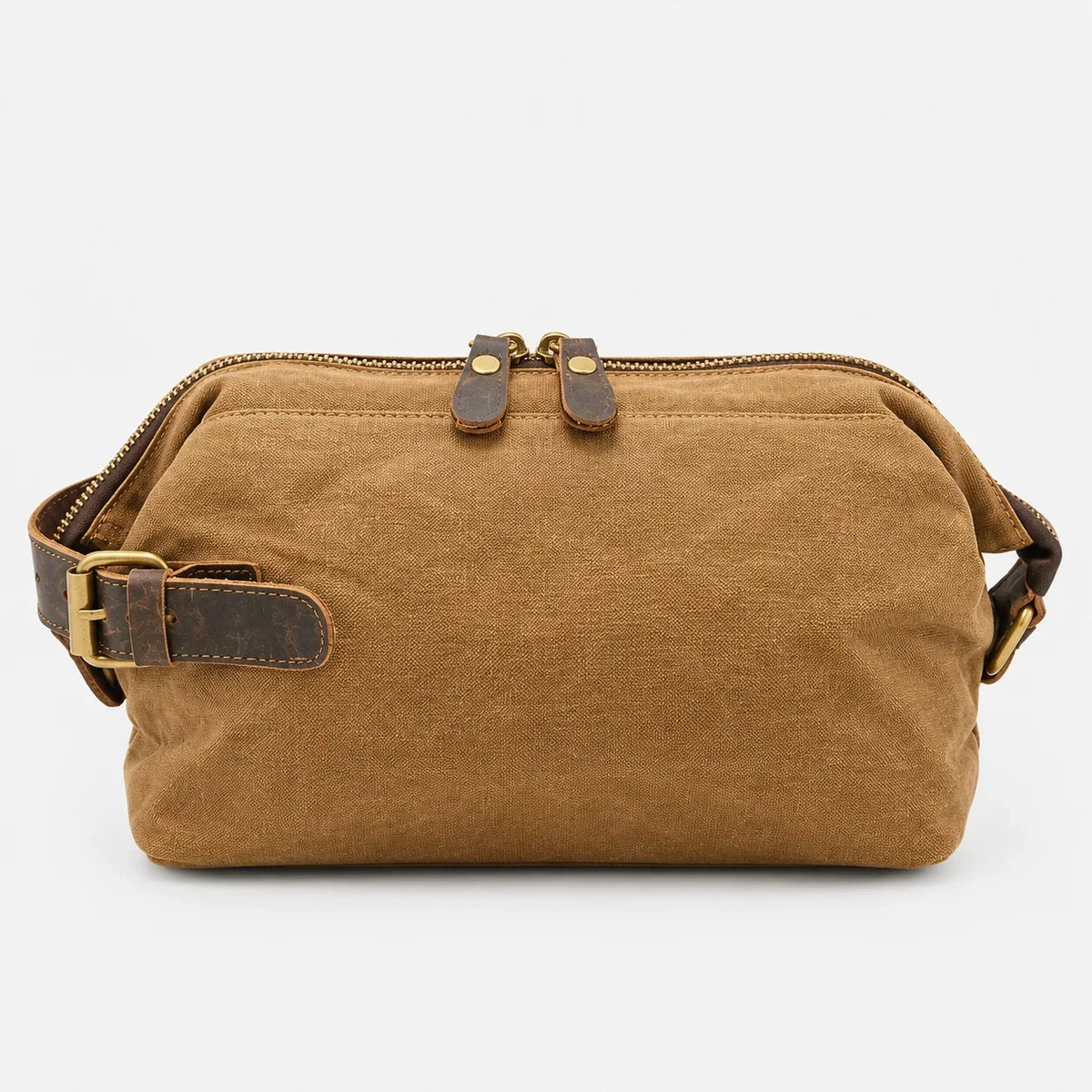 Men’s Waxed Canvas Toiletry Bag - Leather Trim Dopp Kit - Khaki