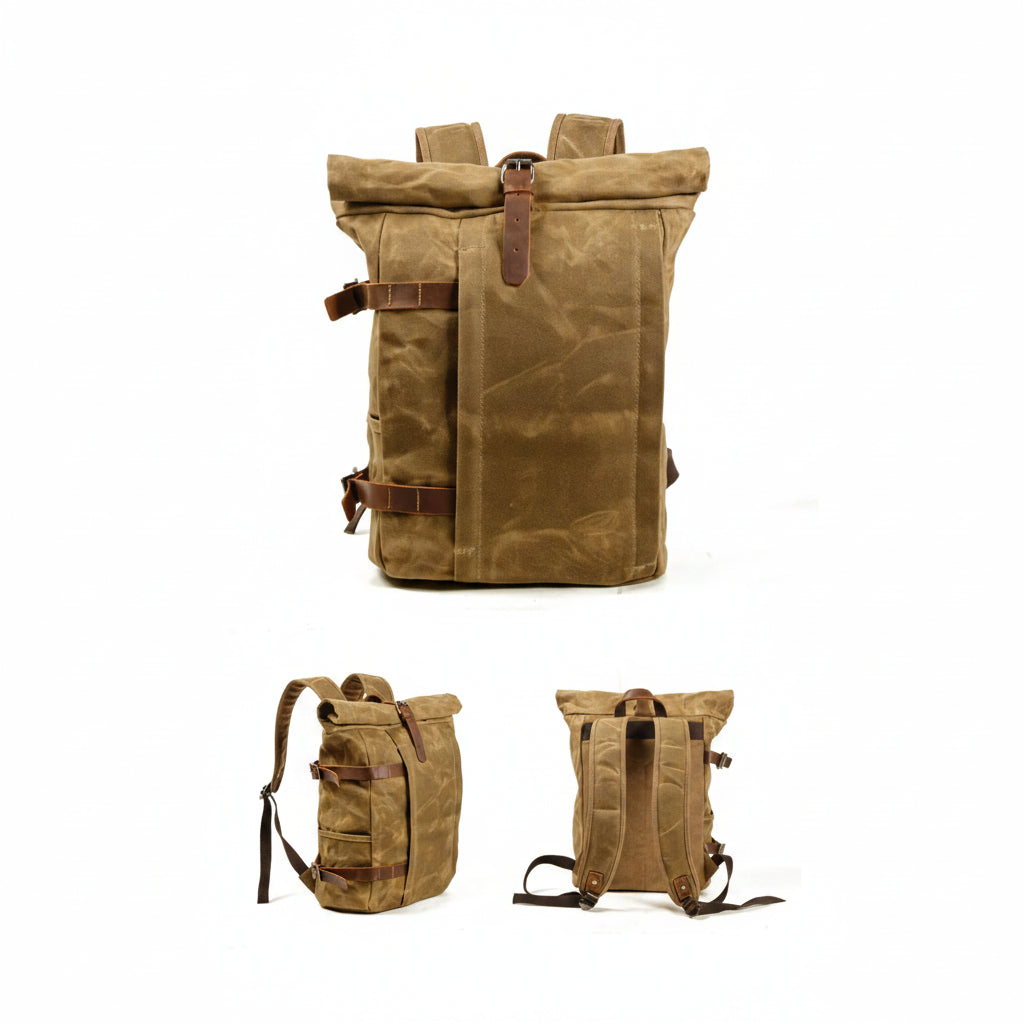 Men’s Waxed Canvas Backpack - 3-Color Roll-Top Rucksack