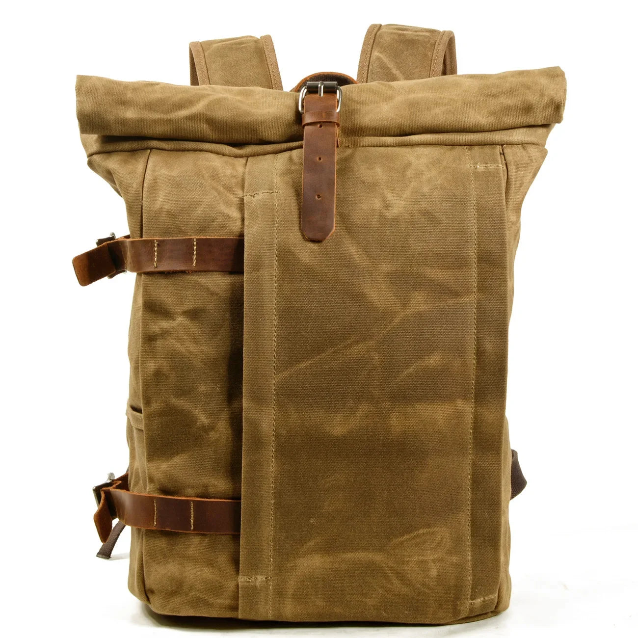 Men’s Waxed Canvas Backpack - 3-Color Roll-Top Rucksack - Khaki