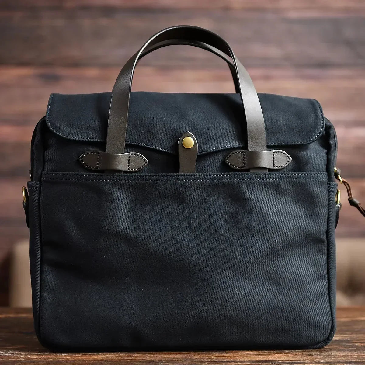 Waxed Canvas Flap Briefcase with Leather Handles