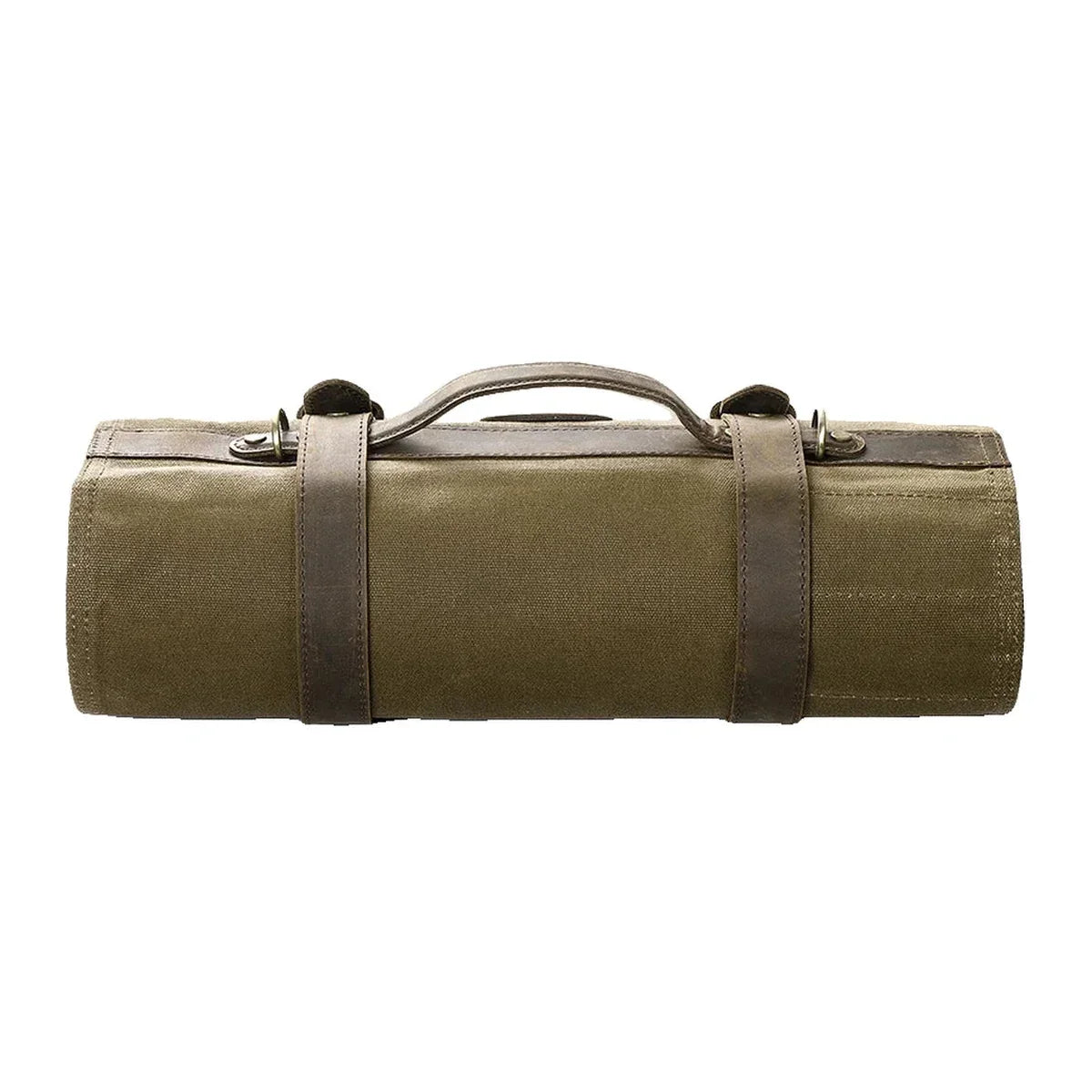 Waxed Canvas Chef Knife Roll with 12 Slots - Olive Green