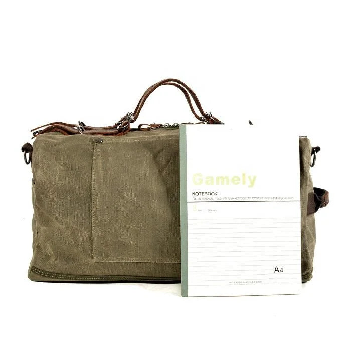 Waxed Canvas Duffle Bag - Buckle Strap Weekender Travel Bag