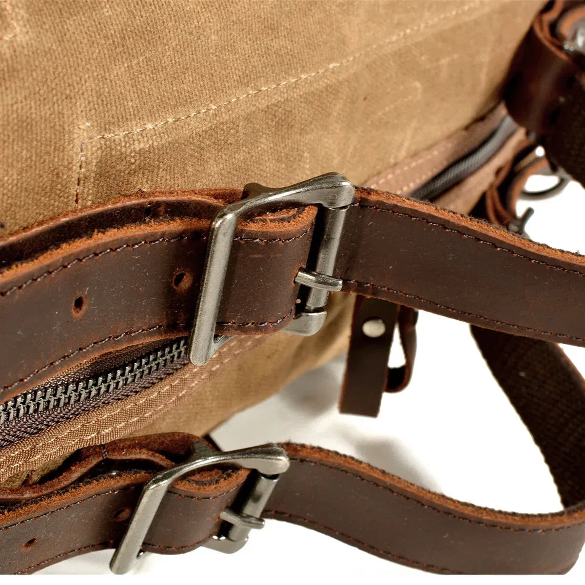 Waxed Canvas Duffle Bag - Buckle Strap Weekender Travel Bag