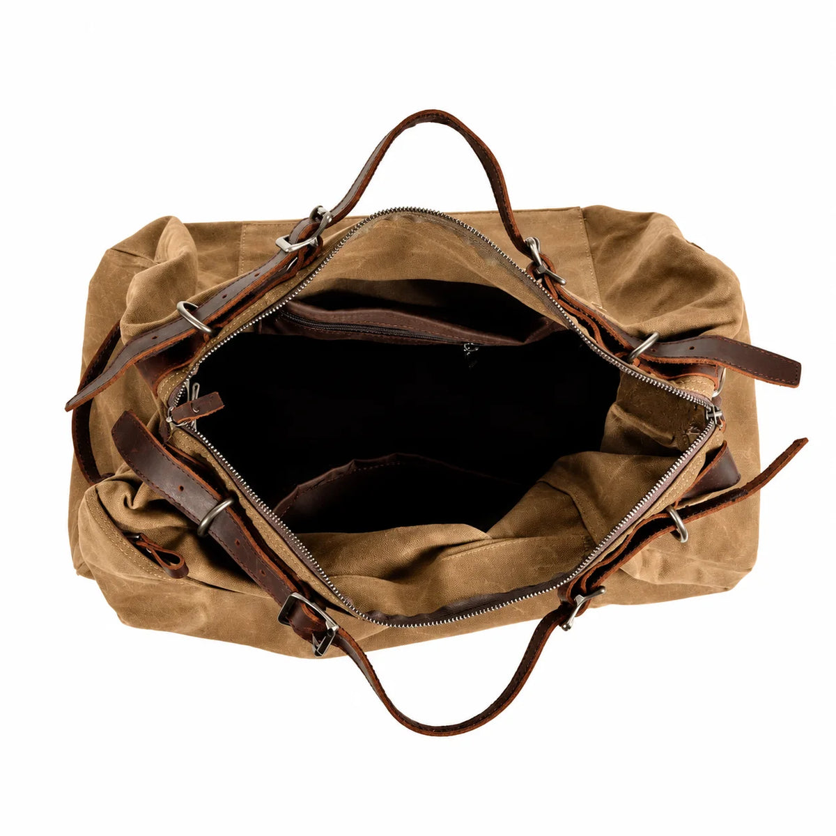 Waxed Canvas Duffle Bag - Buckle Strap Weekender Travel Bag