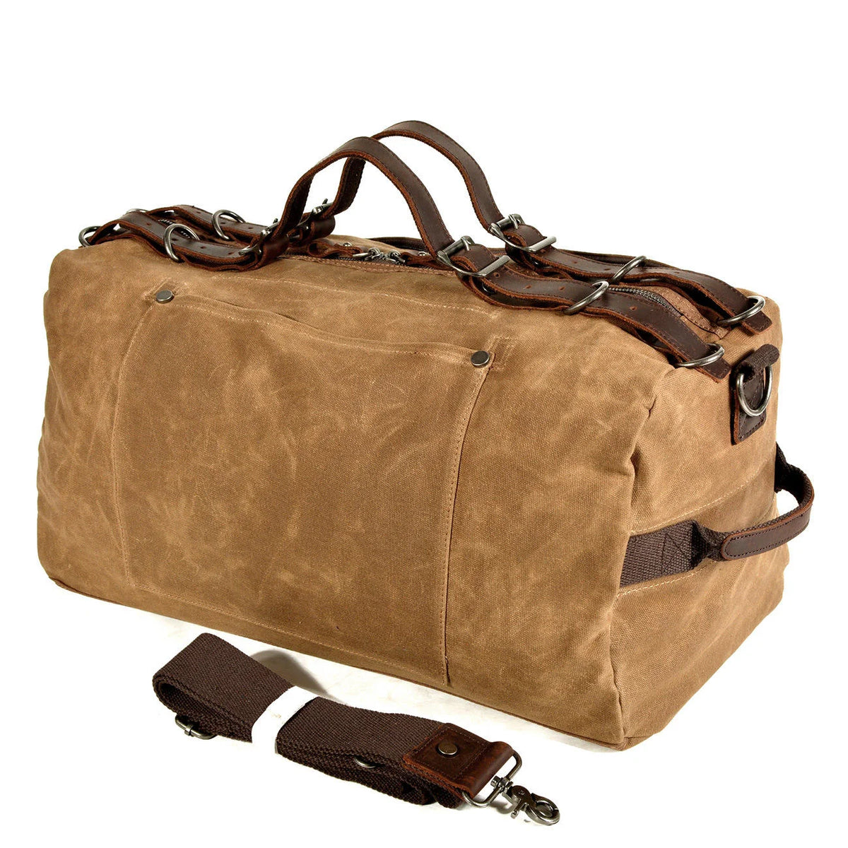 Waxed Canvas Duffle Bag - Buckle Strap Weekender Travel Bag
