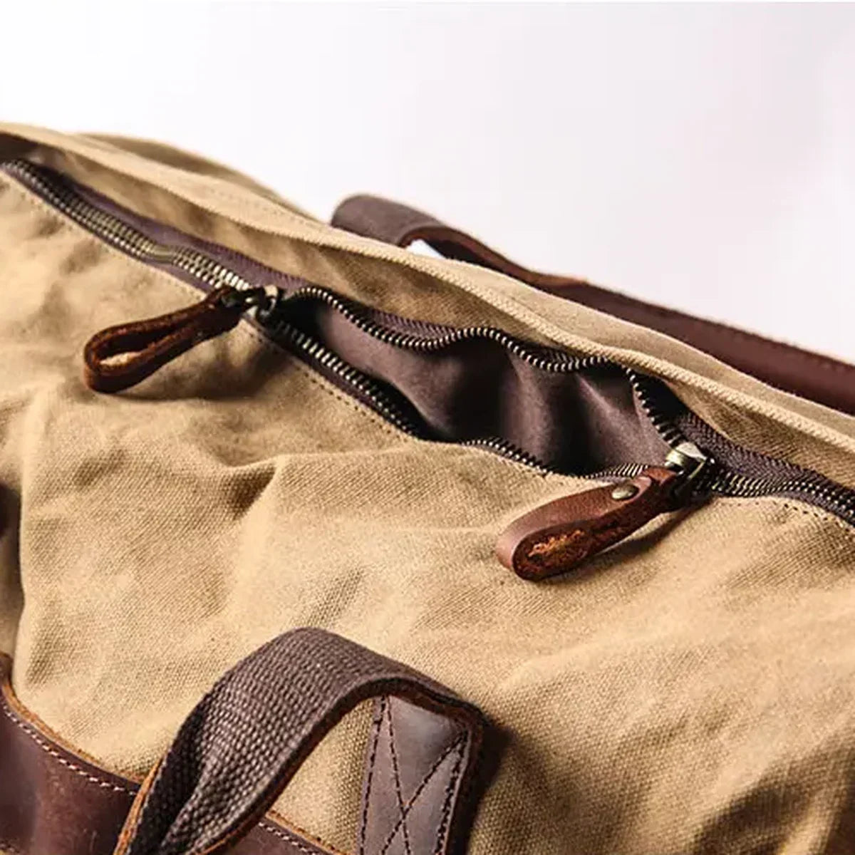 Waxed Canvas Duffle Bag - Leather Trim Weekender Travel Bag