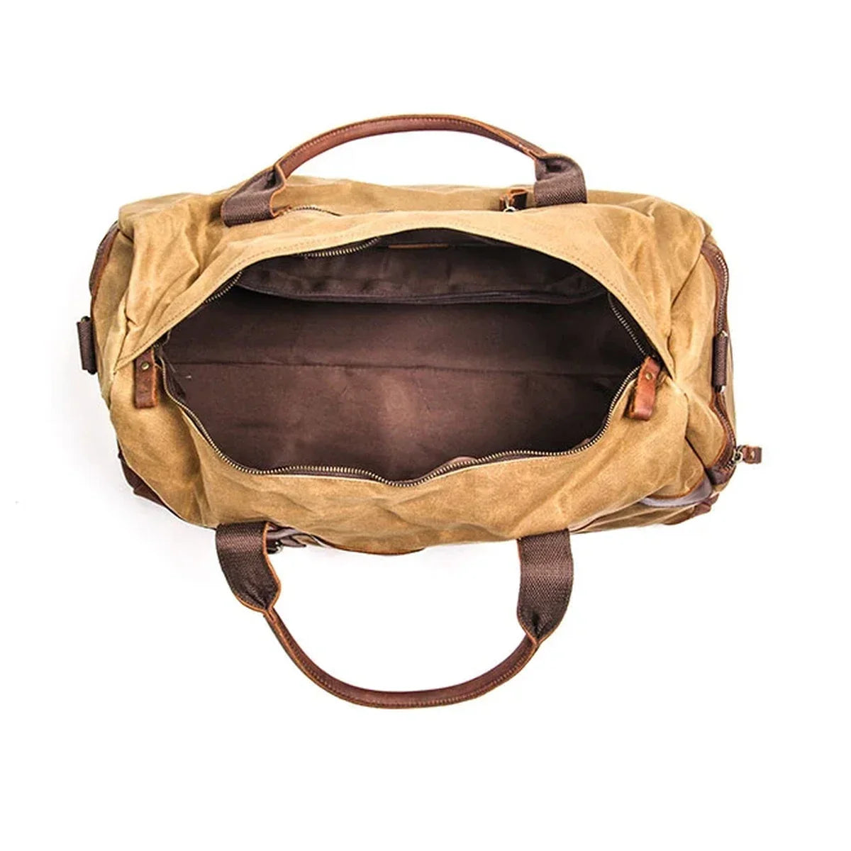 Waxed Canvas Duffle Bag - Leather Trim Weekender Travel Bag