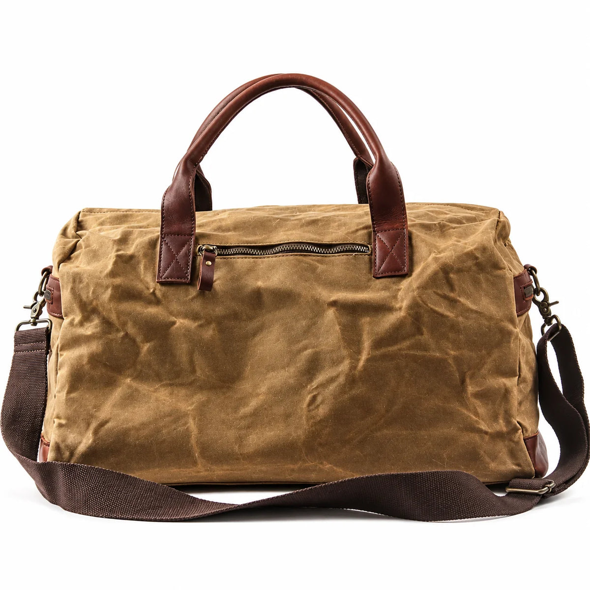 Waxed Canvas Duffle Bag - Leather Trim Weekender Travel Bag