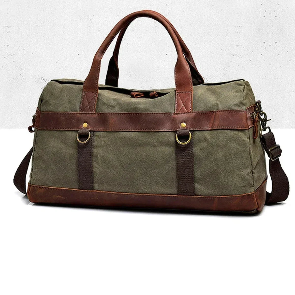 Waxed Canvas Duffle Bag - Leather Trim Weekender Travel Bag