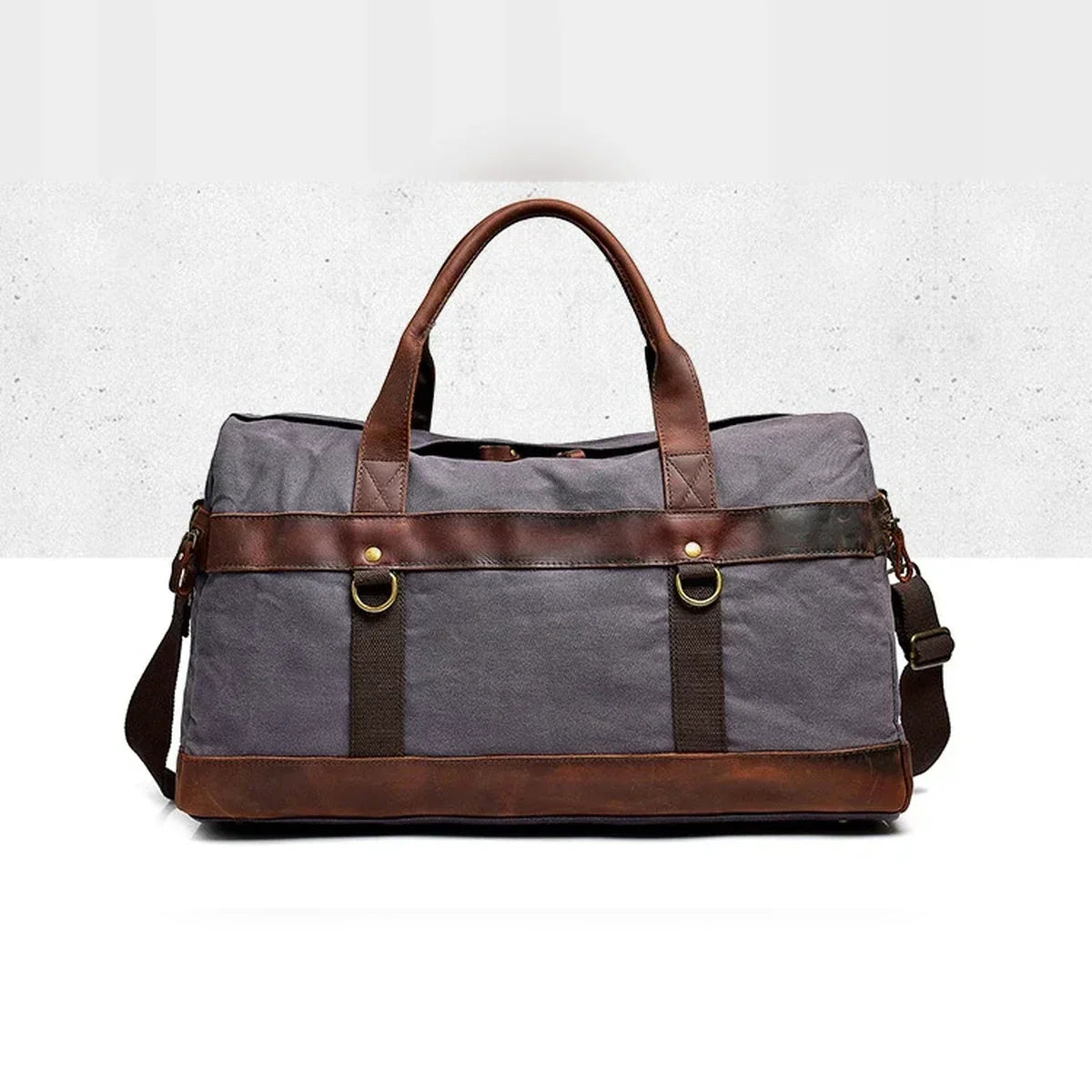 Waxed Canvas Duffle Bag - Leather Trim Weekender Travel Bag