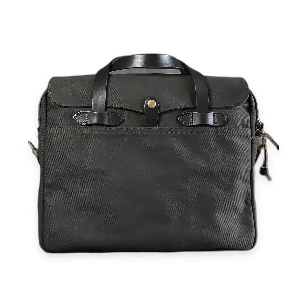 Waxed Canvas Flap Briefcase with Leather Handles - Army Green