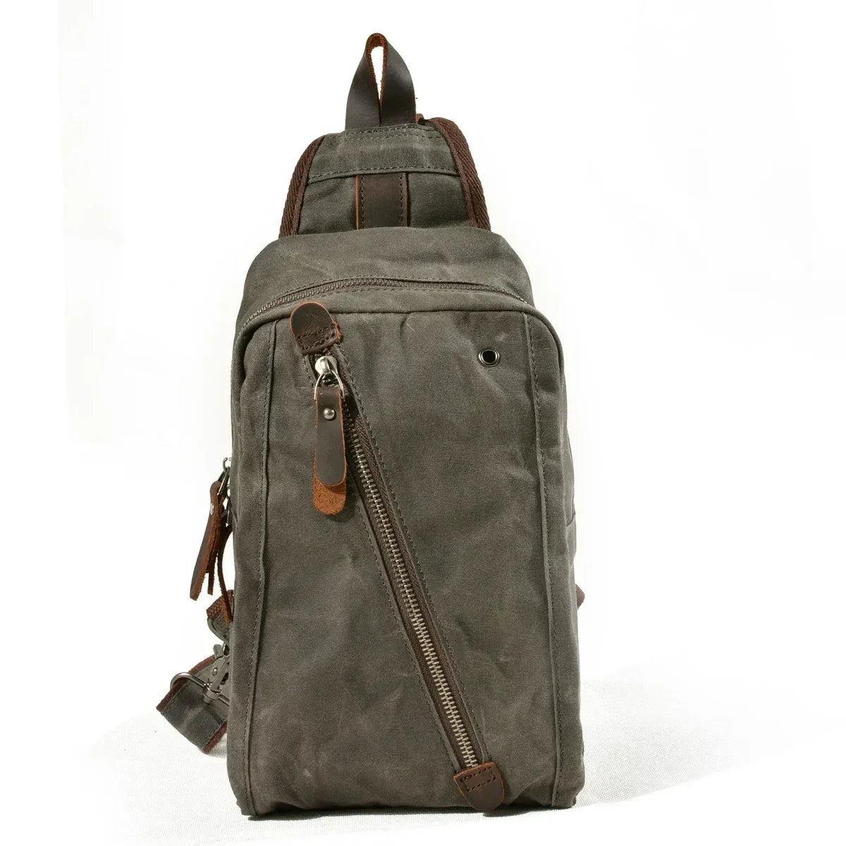 Waxed Canvas Sling Bag - Crossbody Chest Pack with Diagonal Zip