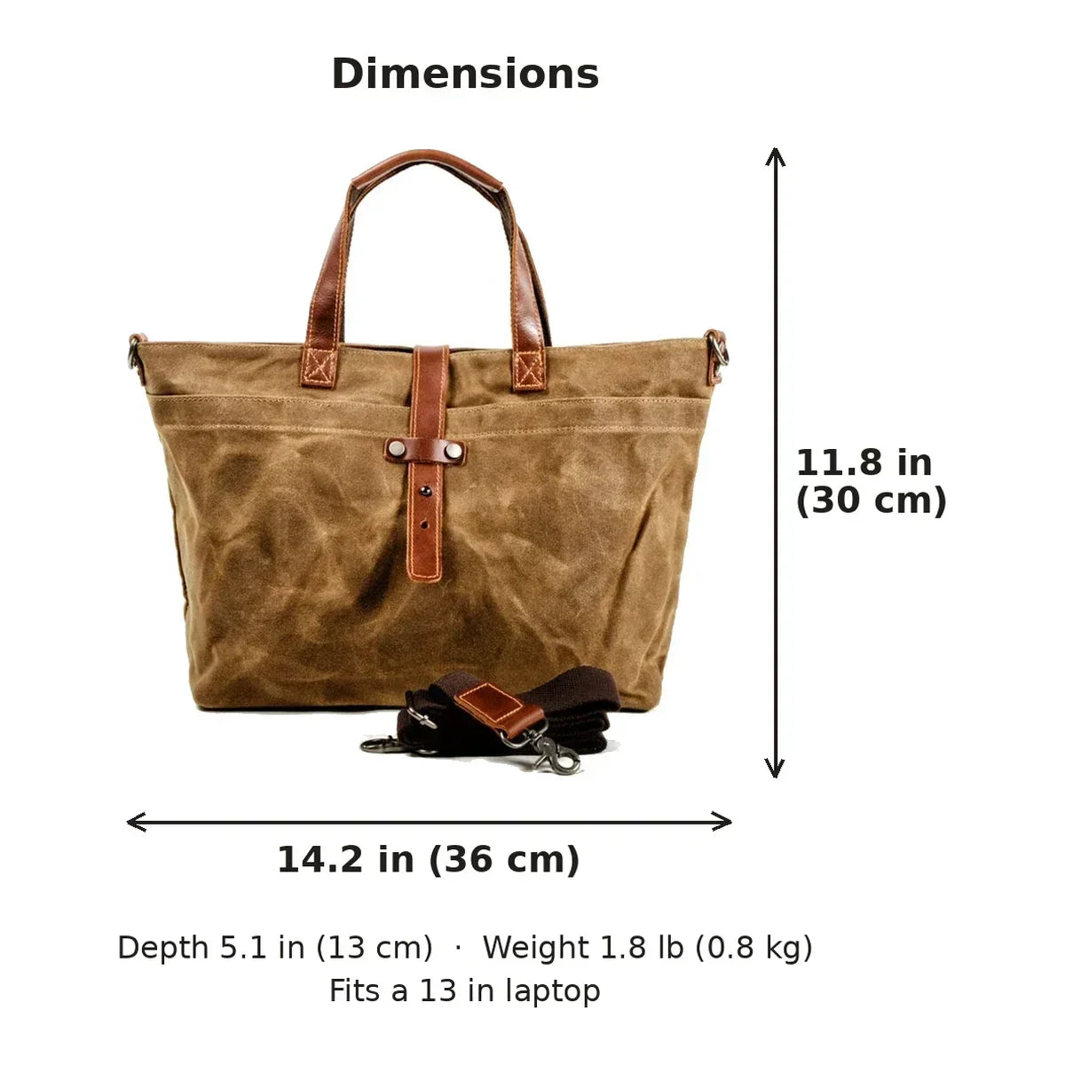 Waxed Canvas Tote Bag for Men - Zip Top Removable Strap
