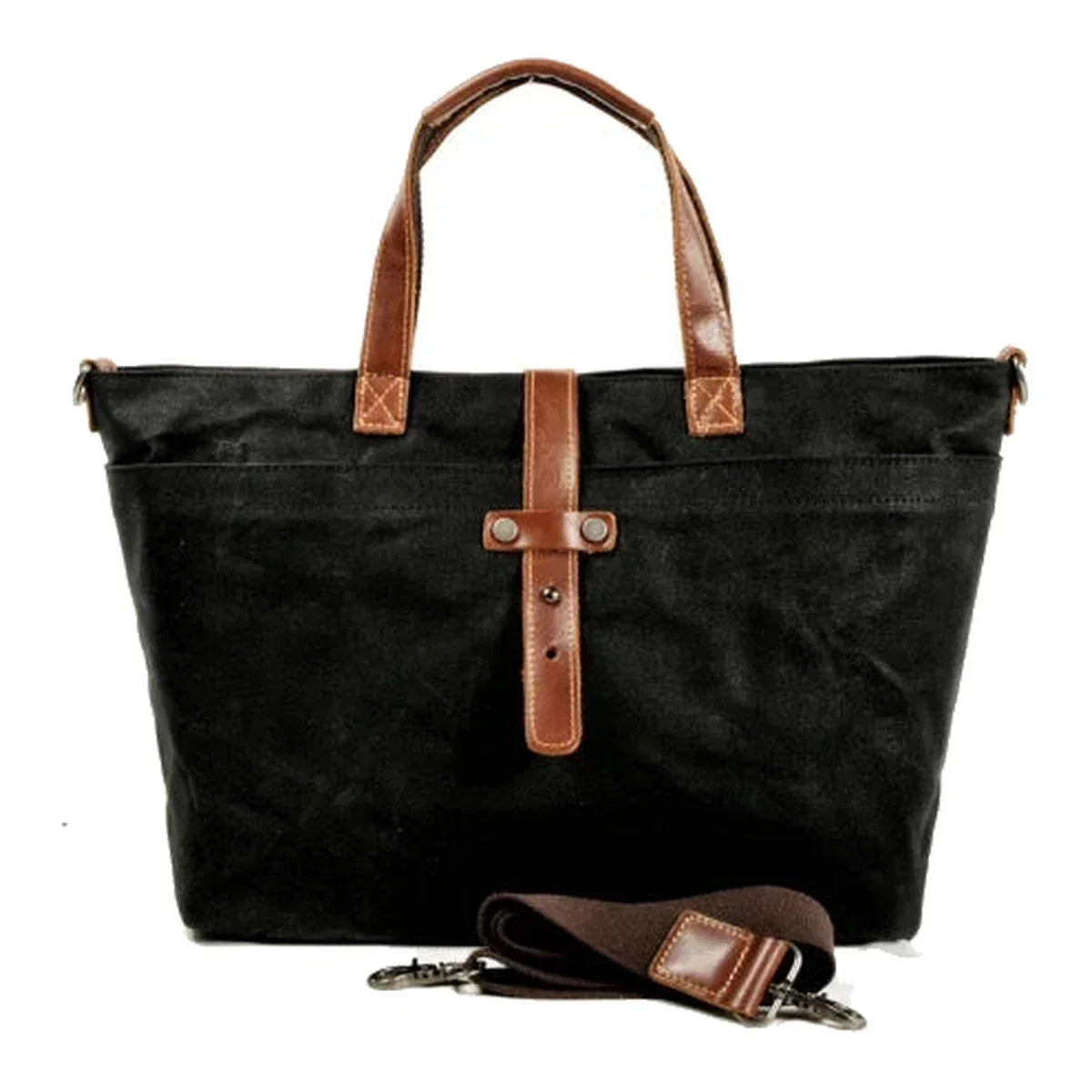 Waxed Canvas Tote Bag for Men - Zip Top Removable Strap - Army Green