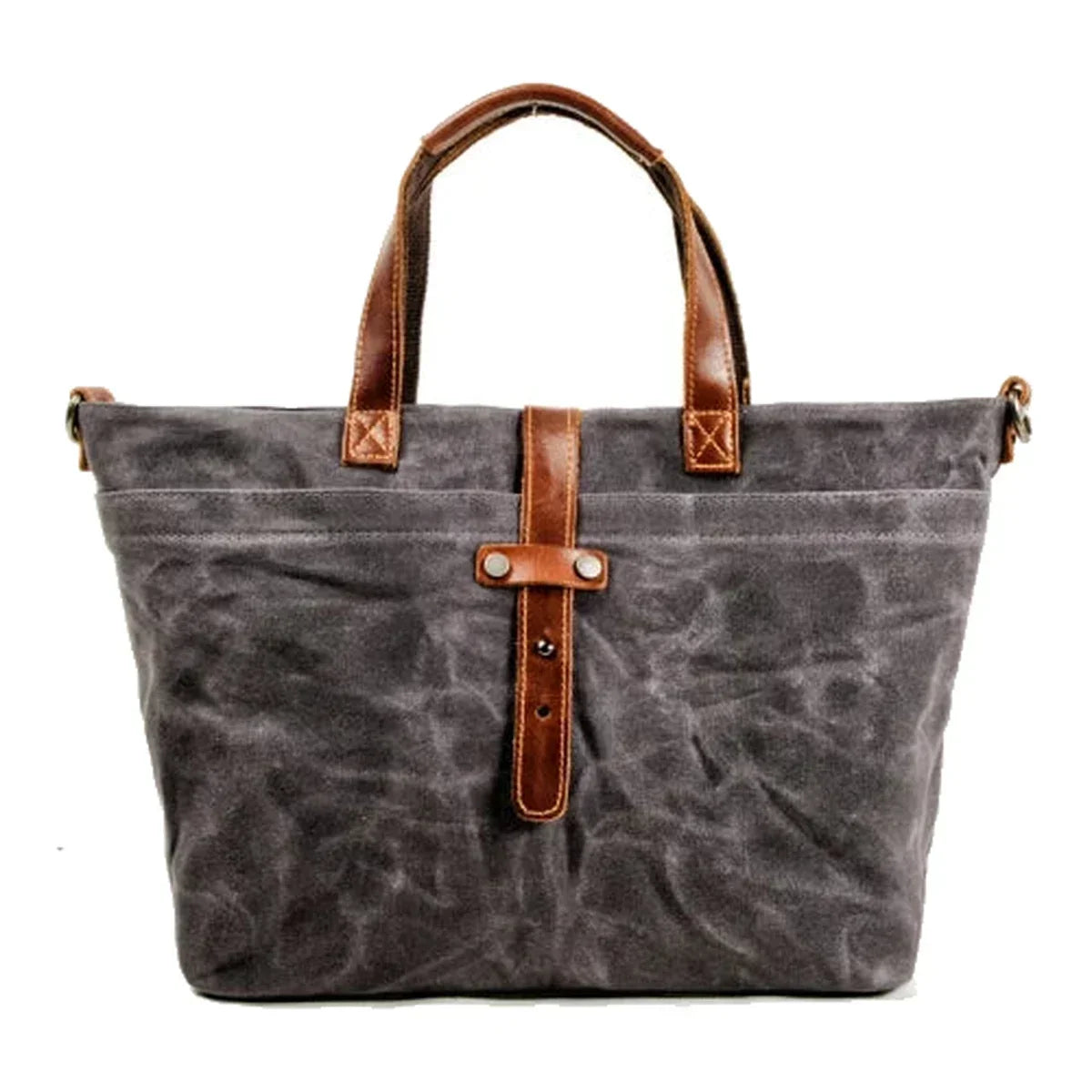 Waxed Canvas Tote Bag for Men - Zip Top Removable Strap - Gray
