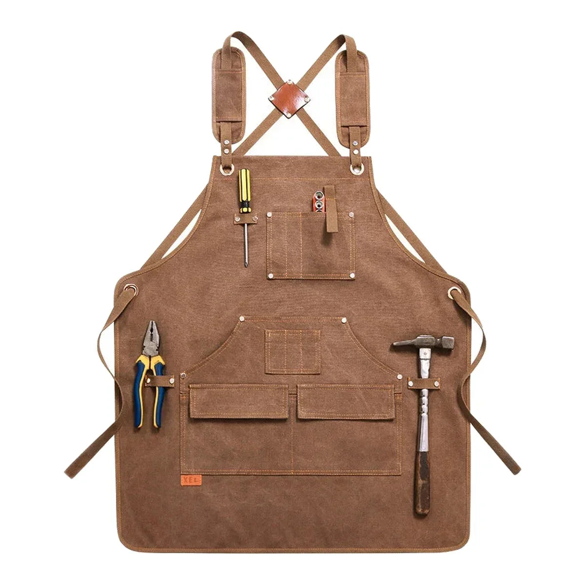 Waxed Canvas Work Apron Heavy Duty with 9 Tool Pockets - Brown