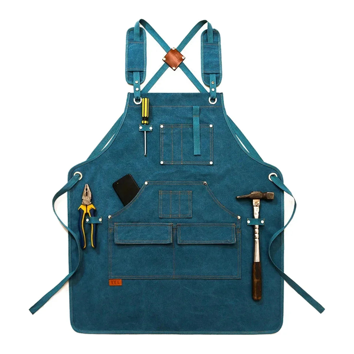 Waxed Canvas Work Apron Heavy Duty with 9 Tool Pockets - Teal