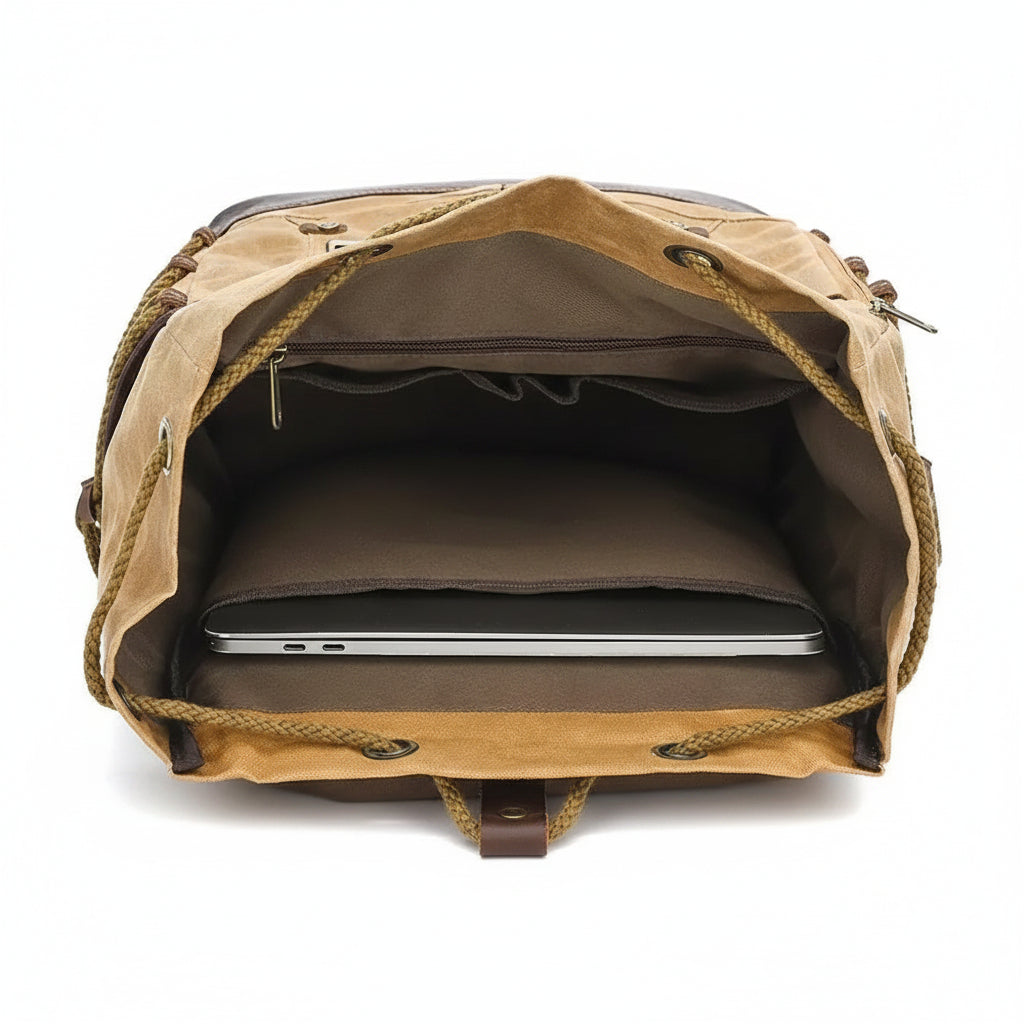 Men’s Waxed Canvas Backpack - Vintage Flap Laptop Rucksack