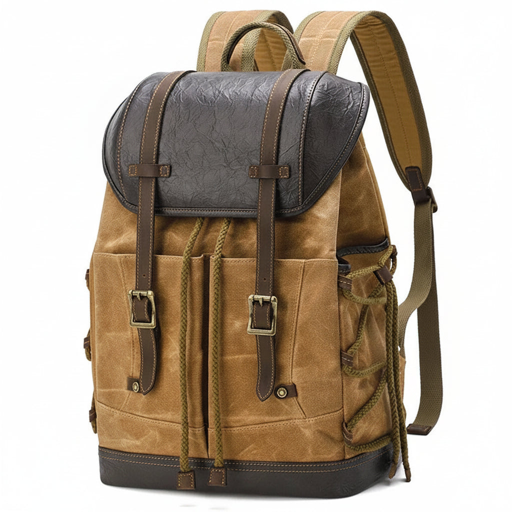 Men’s Waxed Canvas Backpack - Vintage Flap Laptop Rucksack